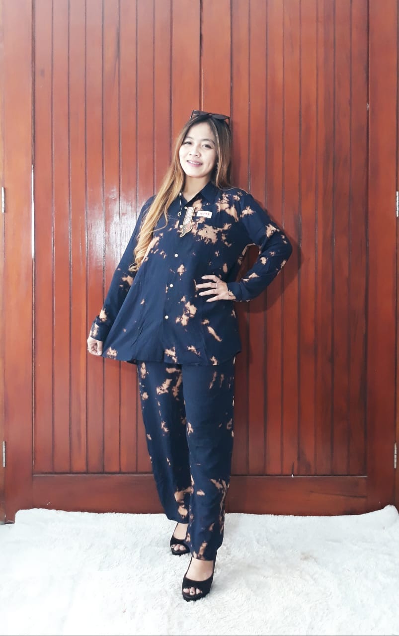 Baju One Set Tie Dye Shibori Rayon Panjang