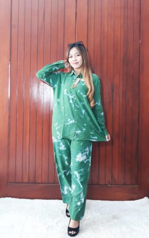 Baju One Set Tie Dye Shibori Rayon Panjang