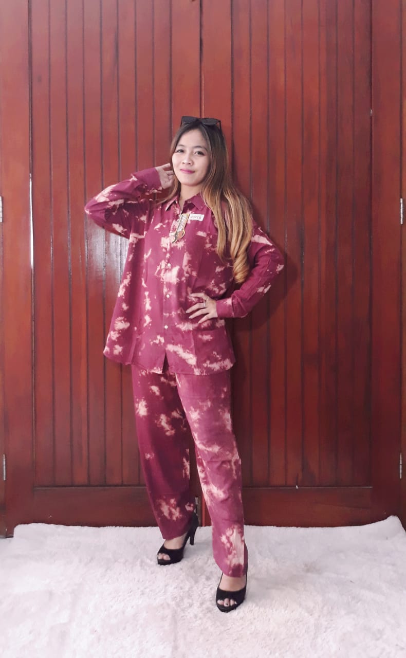 Baju One Set Tie Dye Shibori Rayon Panjang