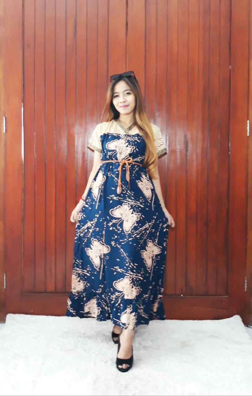 Baju Sackdress Batik Renda Panjang Kombinasi Brokat