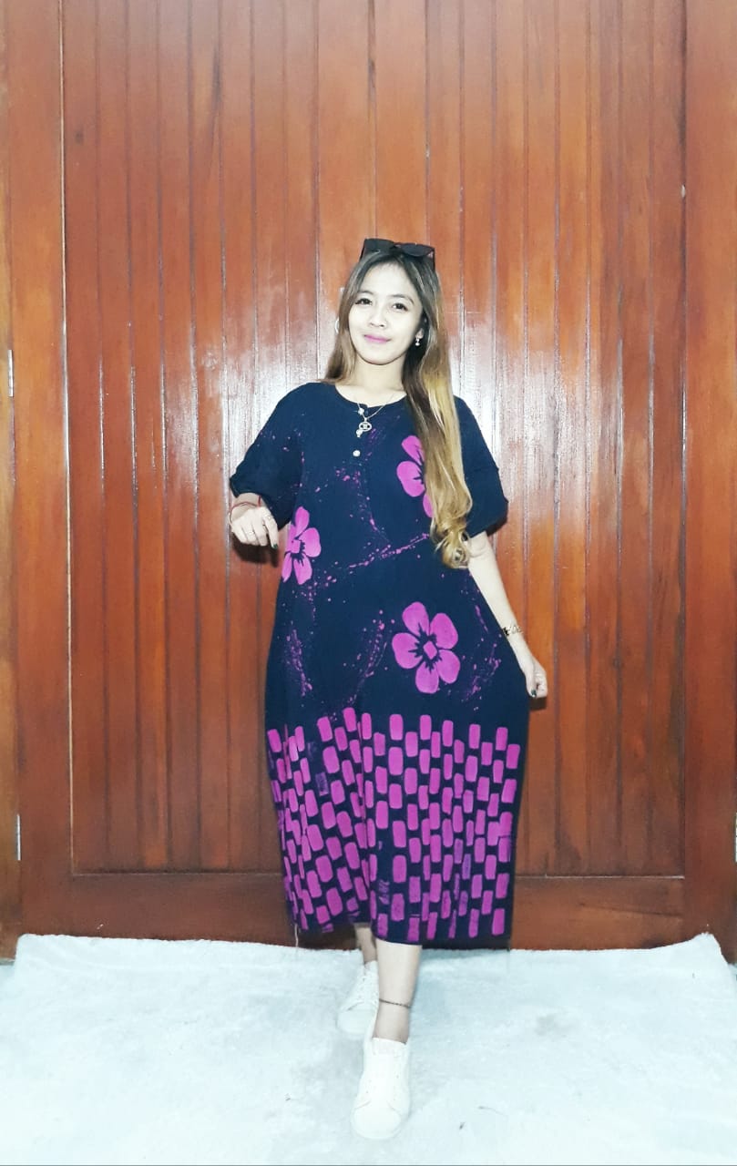 Daster Jumbo Hitam Lengan Pendek Batik Ibu