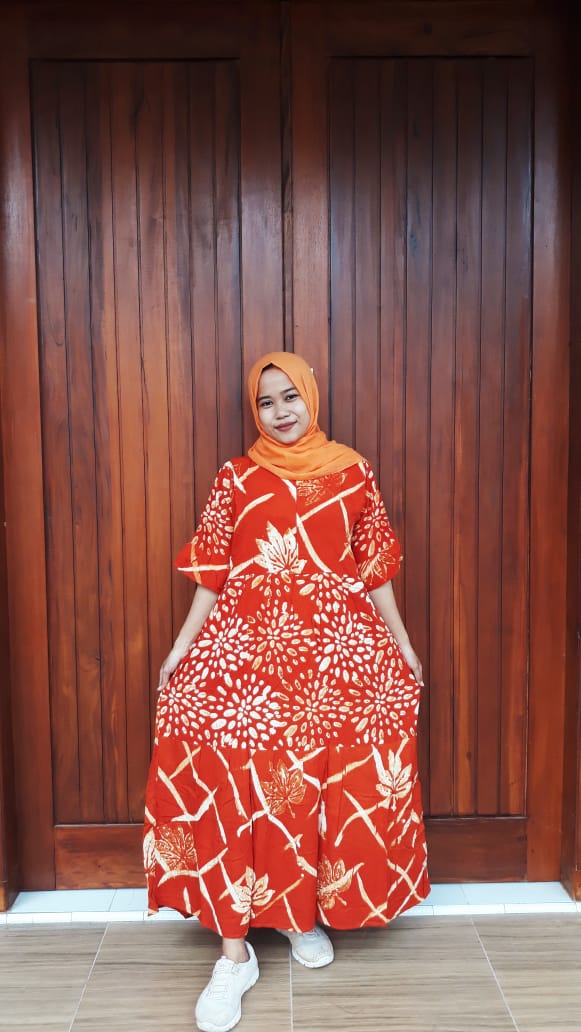 Longdress Batik Canda Susun Lengan 3/4