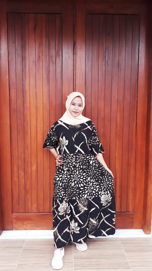 Longdress Batik Canda Susun Lengan 3/4
