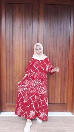 Longdress Batik Canda Susun Lengan 3/4