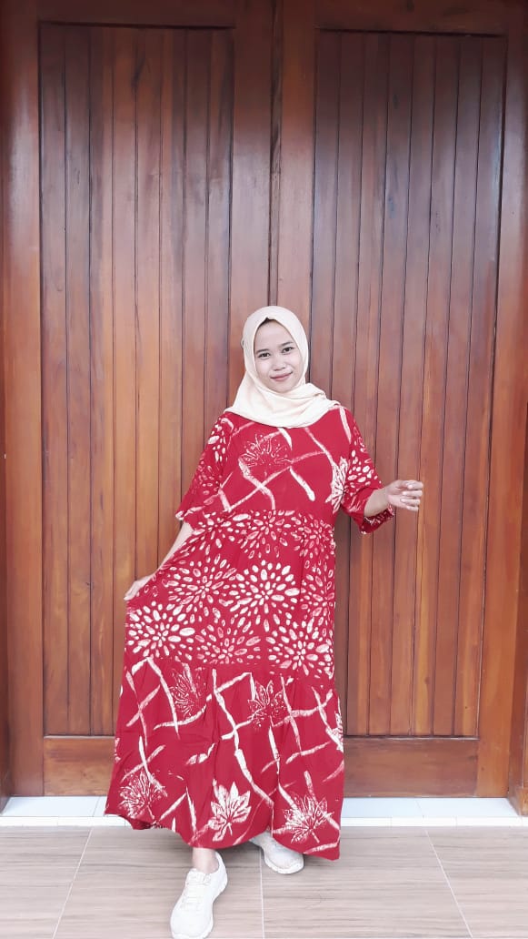 Longdress Batik Canda Susun Lengan 3/4
