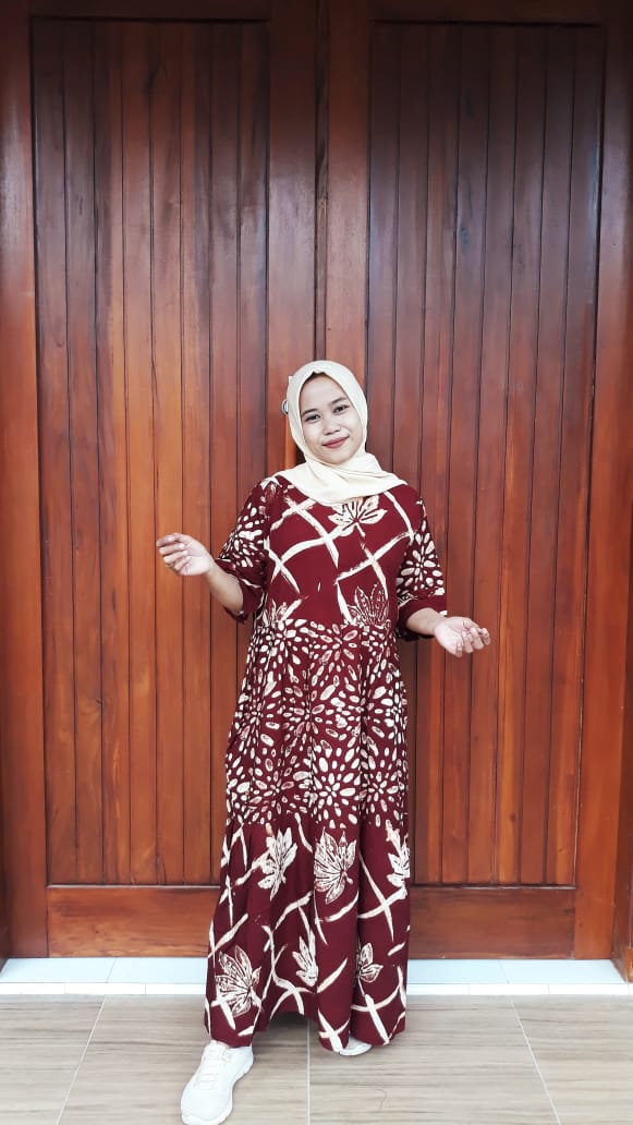 Longdress Batik Canda Susun Lengan 3/4