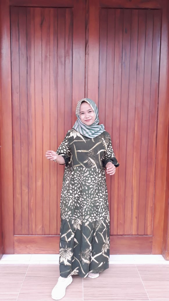Longdress Batik Canda Susun Lengan 3/4