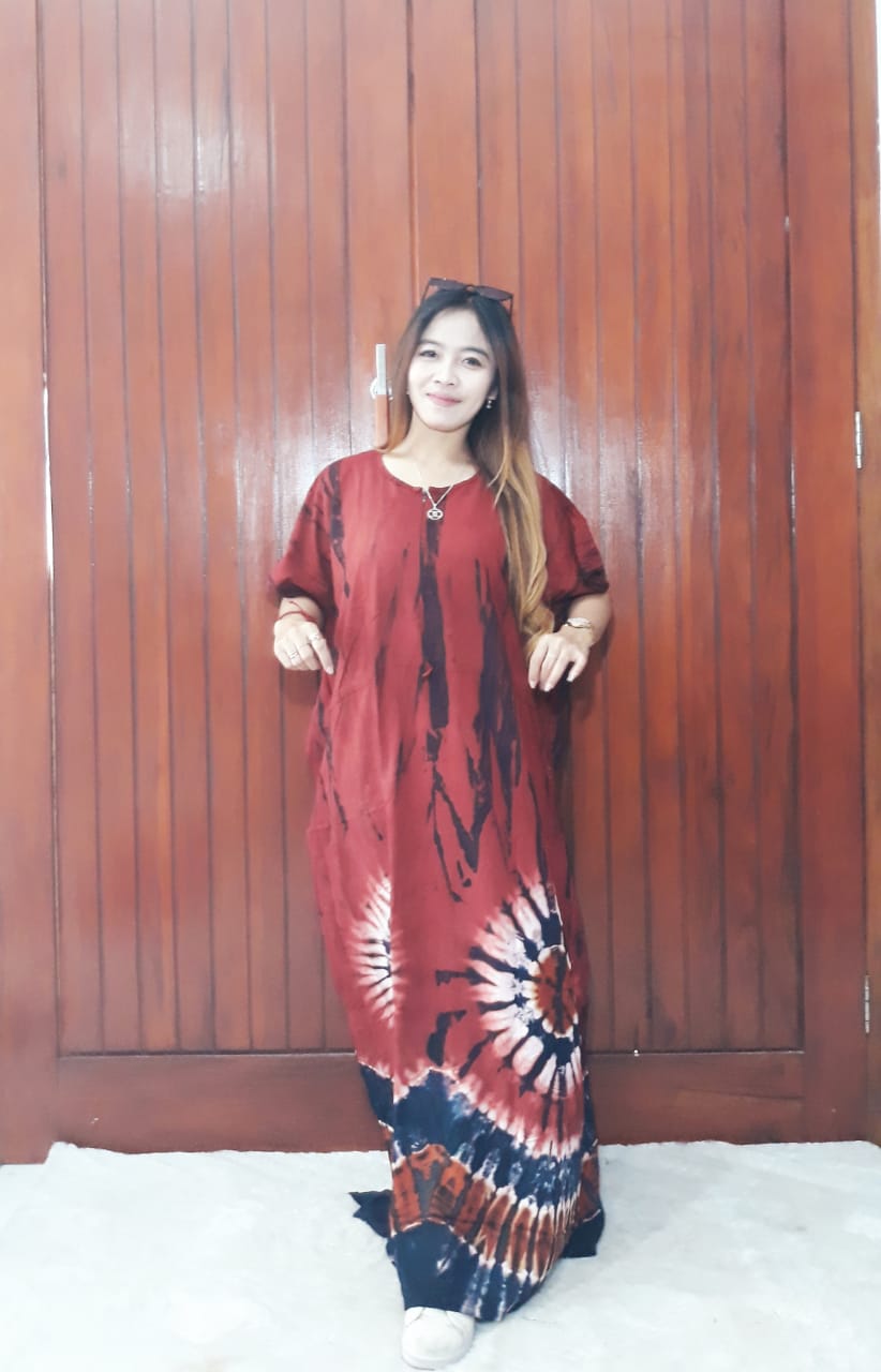 Longdress Batik Kelelawar Lengan Pendek Rayon Twill