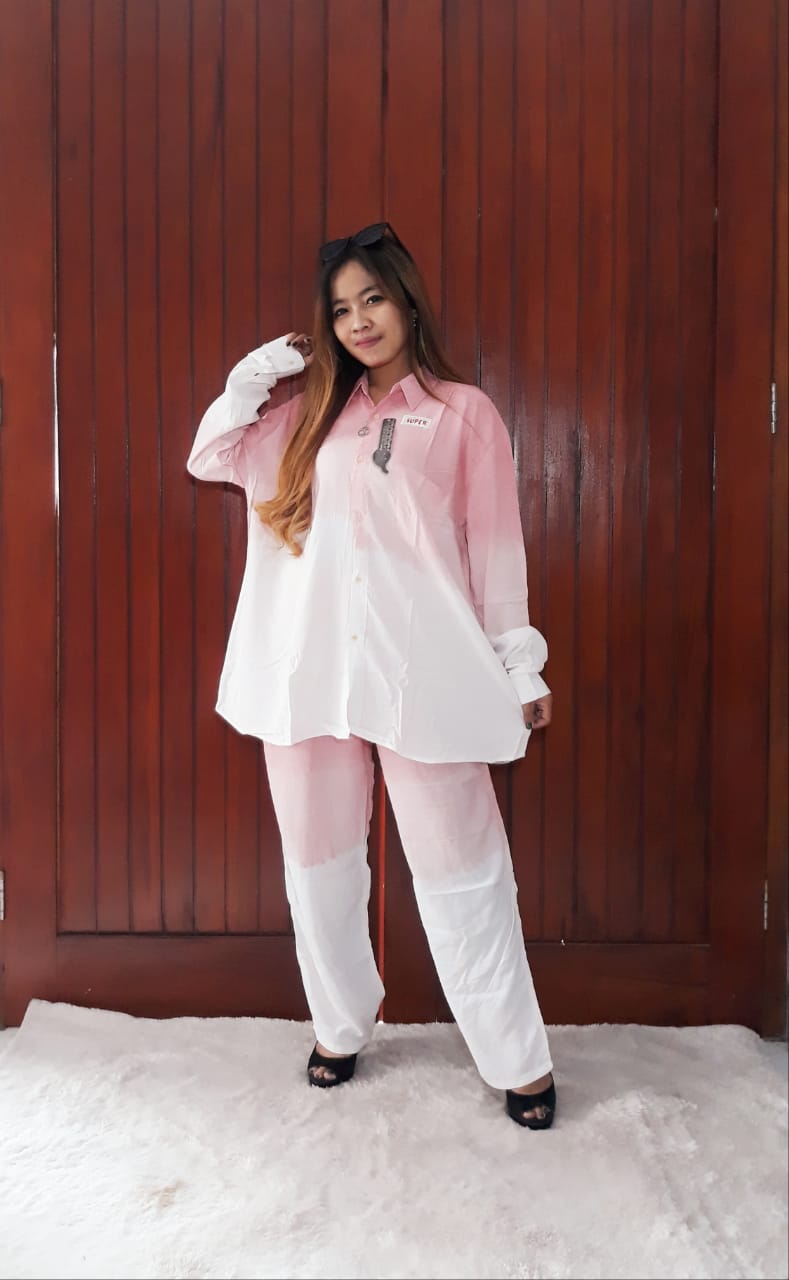 One Set Batik Rainbow Gradasi Putih Jumbo