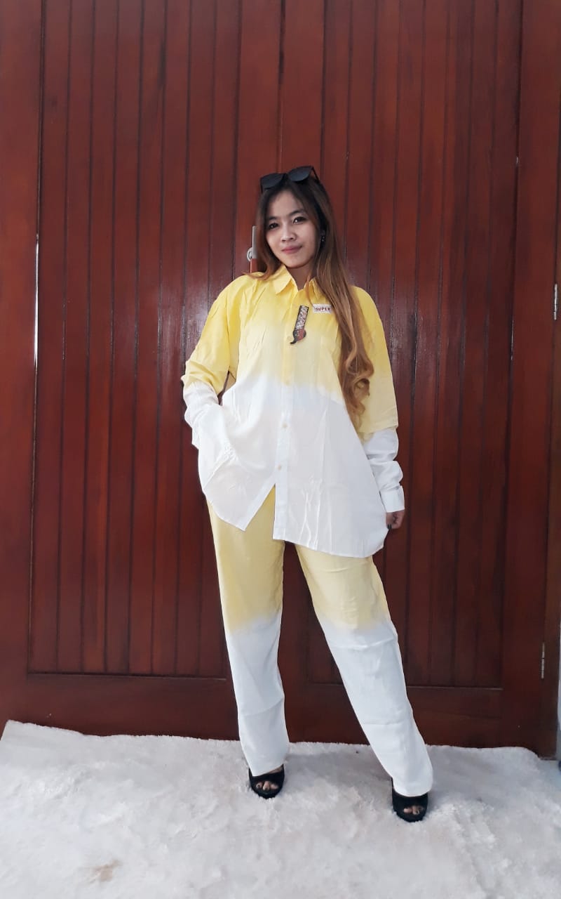 One Set Batik Rainbow Gradasi Putih Jumbo