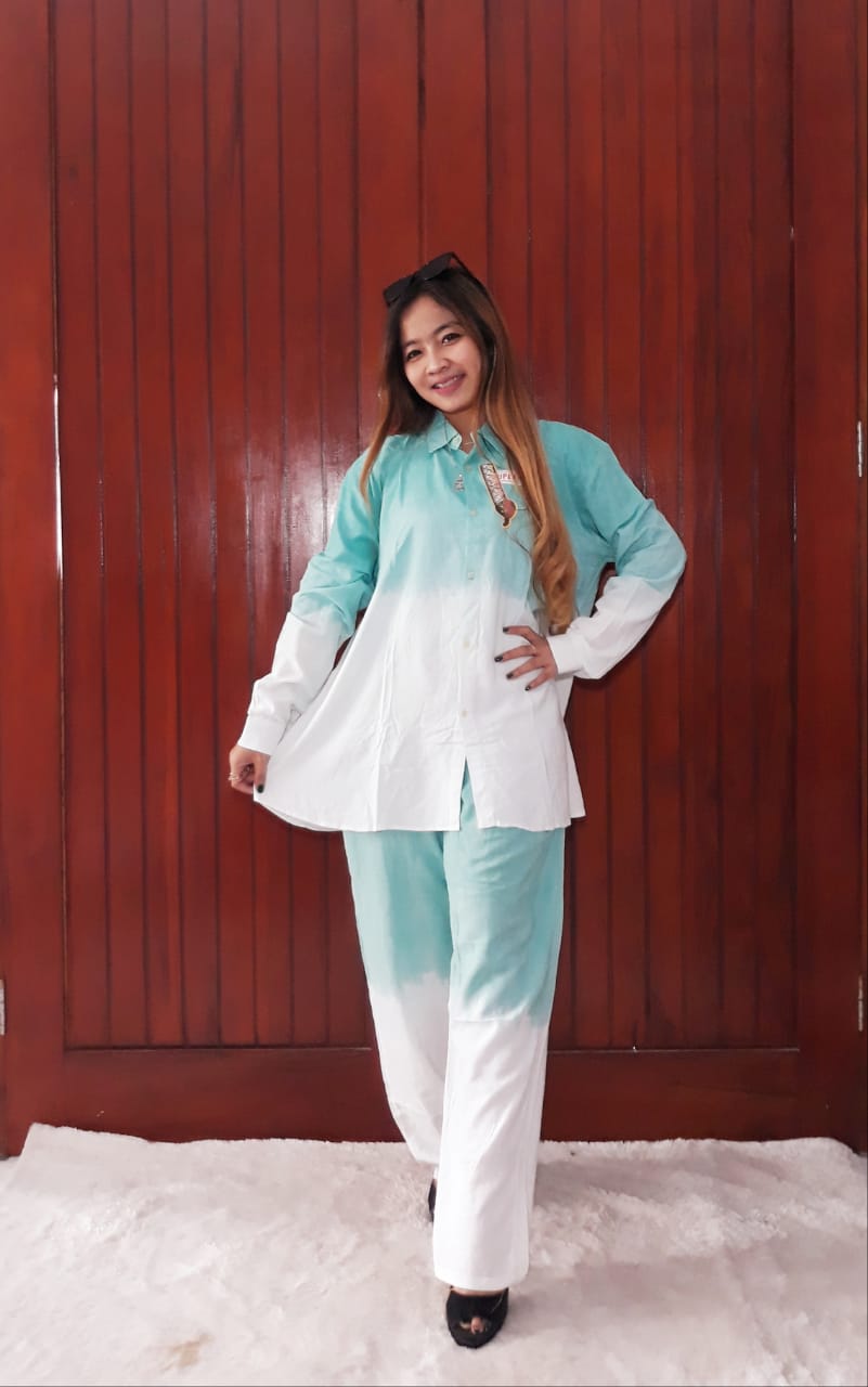 One Set Batik Rainbow Gradasi Putih Jumbo