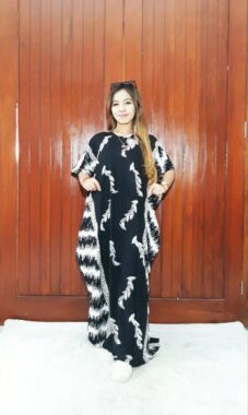 Baju Long Dress Batik Panjang Kelelawar Hitam