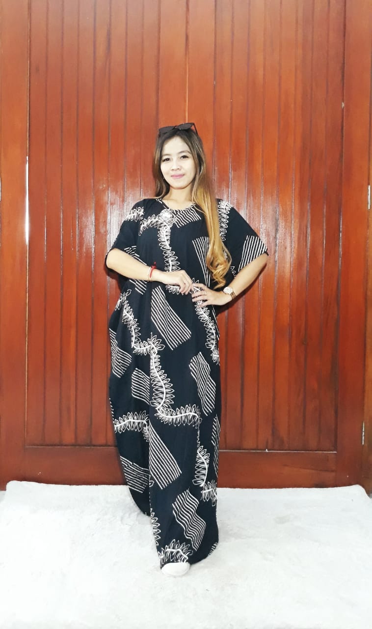 Baju Long Dress Batik Panjang Kelelawar Hitam