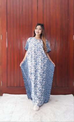 Baju Long Dress Batik Panjang Lowo Biru