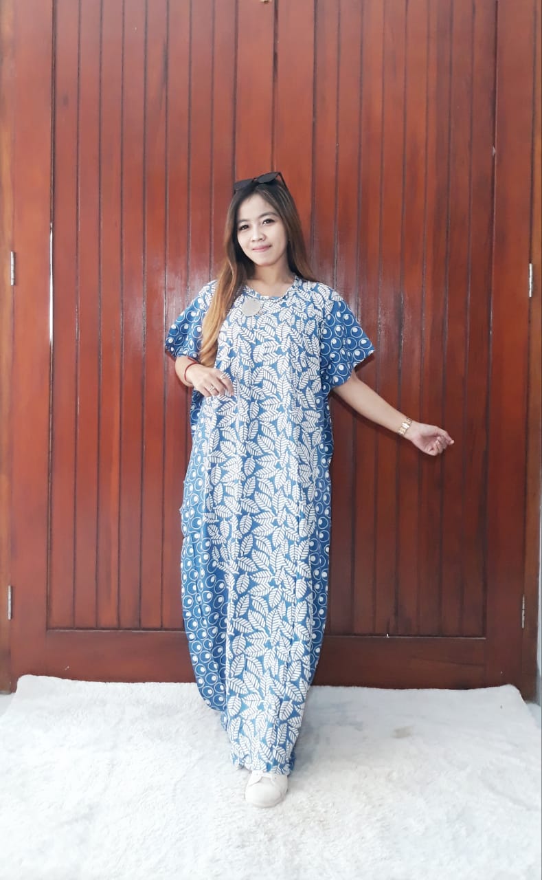 Baju Long Dress Batik Panjang Lowo Biru