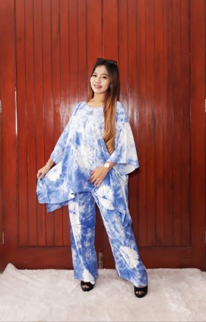 One Set Jumputan Panjang Oblong Sayap Lengan 3/4
