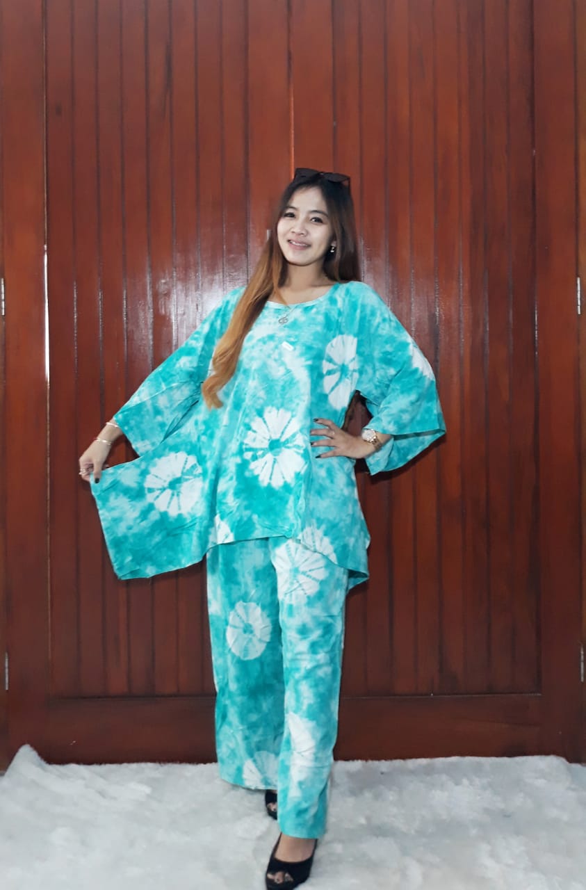 One Set Jumputan Panjang Oblong Sayap Lengan 3/4