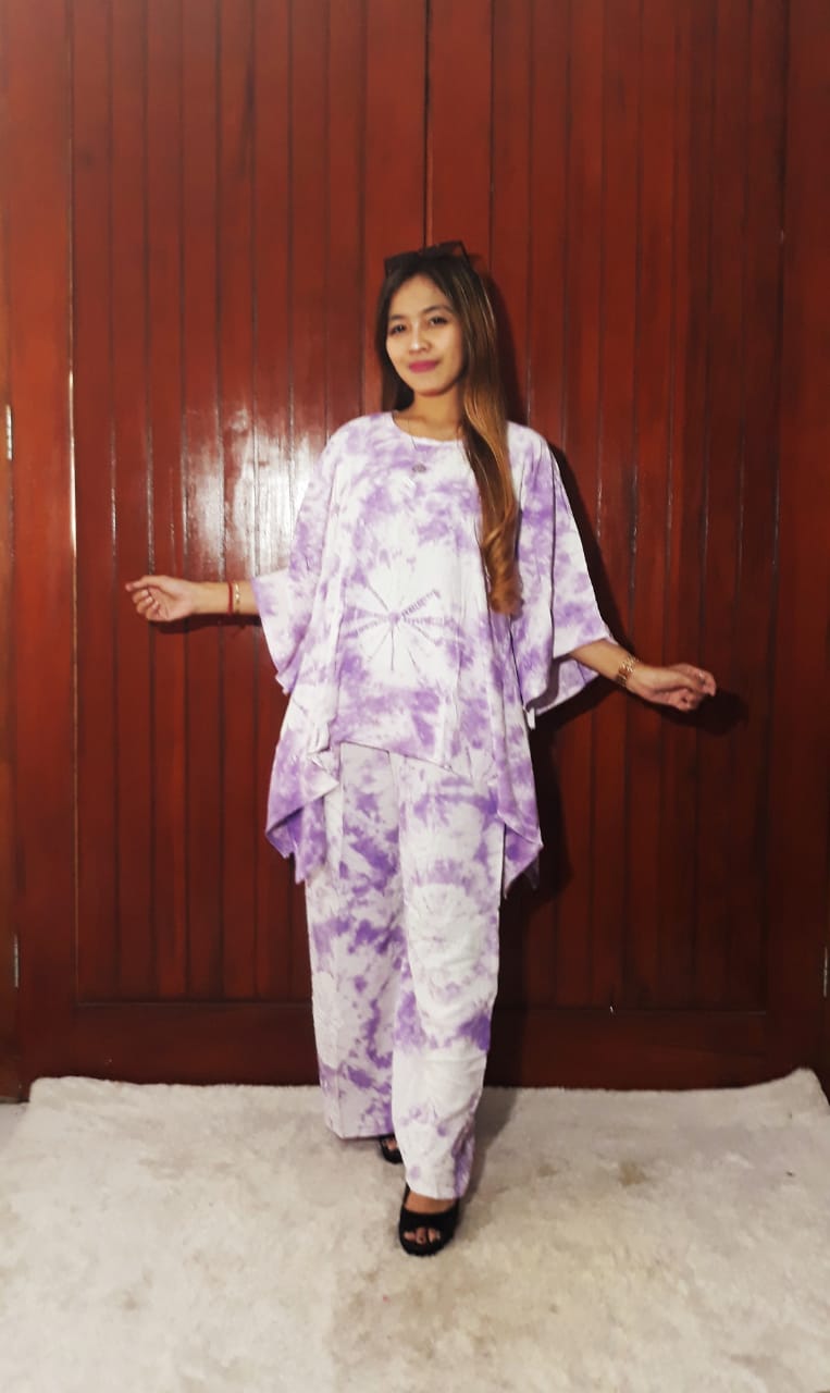 One Set Jumputan Panjang Oblong Sayap Lengan 3/4