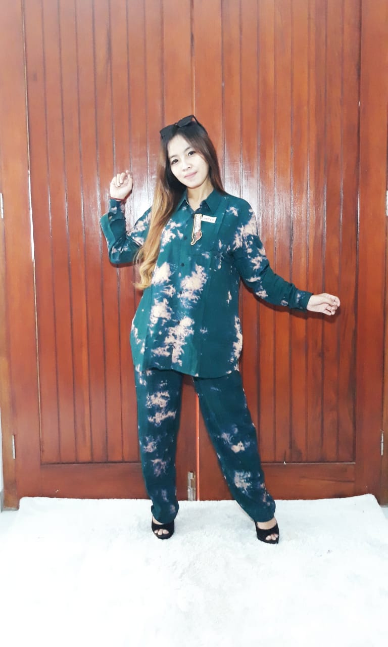One Set Tie Dye Jumputan Celana Lengan Panjang