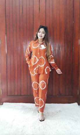 One Set Tie Dye Jumputan Modern Kerah WFH