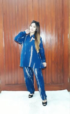 One Set Wanita Batik Tie Dye Garis Jumputan