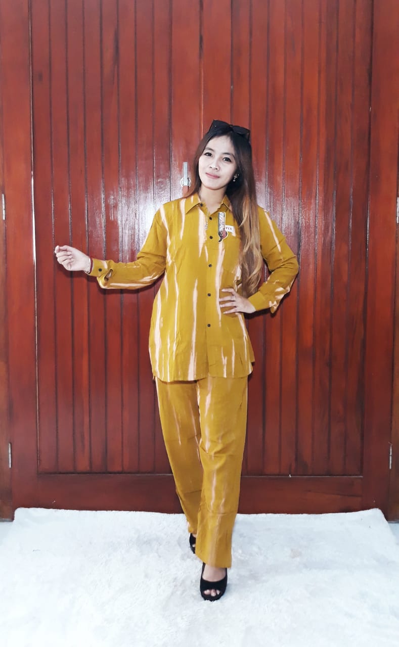 One Set Wanita Batik Tie Dye Garis Jumputan