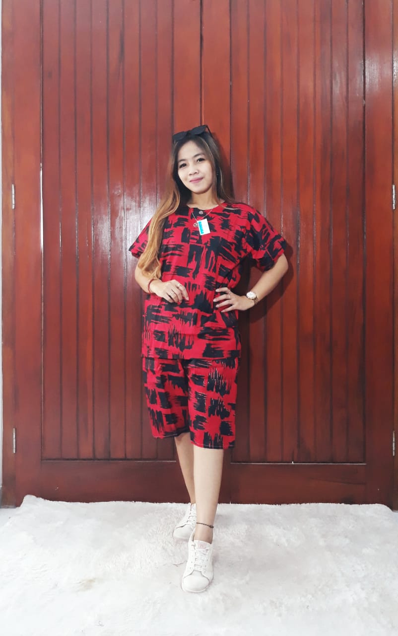 Setelan Batik Wanita Celana Lengan Pendek