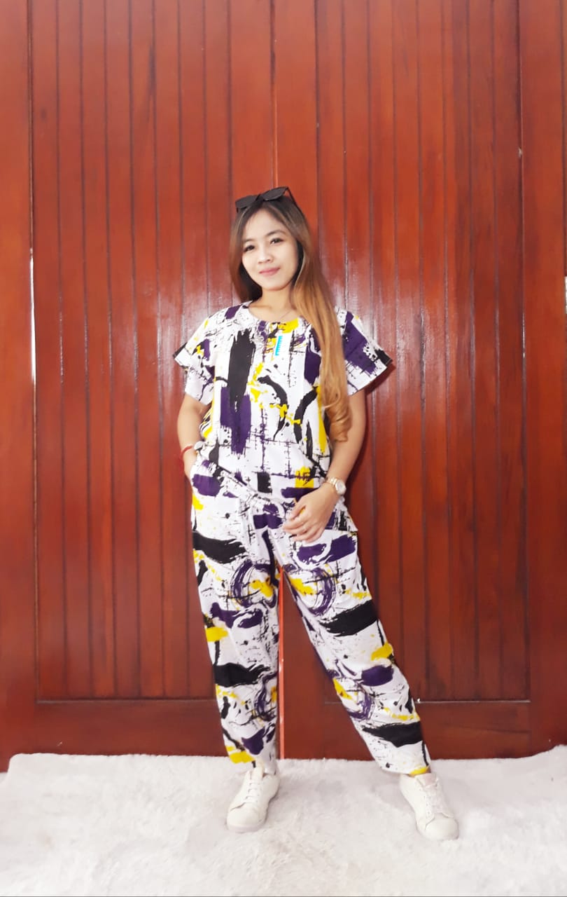 Setelan Celana Panjang Wanita Lengan Pendek
