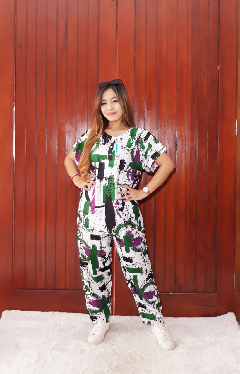 Setelan Celana Panjang Wanita Lengan Pendek