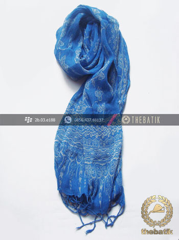 Syal Batik Sutra Warna Biru Muda