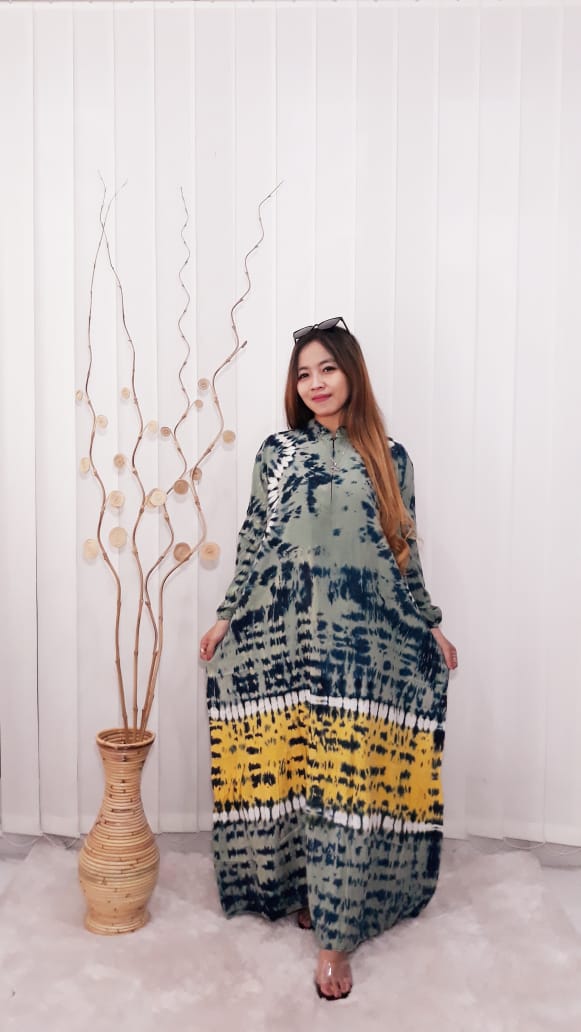 Baju Gamis Batik Jumputan Bahan Rayon Adem