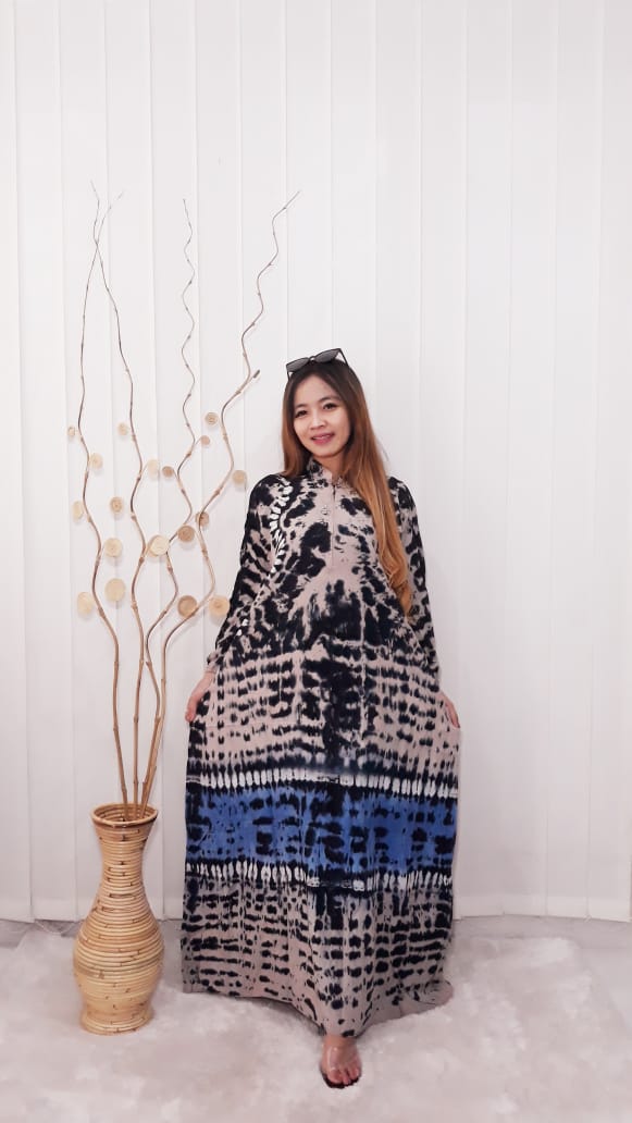 Baju Gamis Batik Jumputan Bahan Rayon Adem
