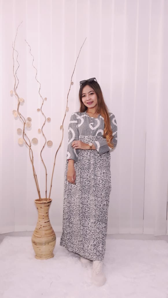 Baju Long Dress Batik Wanita Lengan Panjang