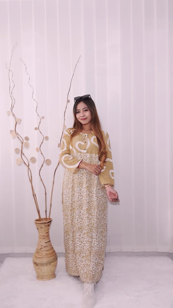 Baju Long Dress Batik Wanita Lengan Panjang