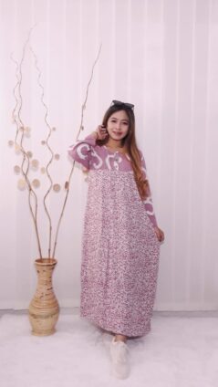 Baju Long Dress Batik Wanita Lengan Panjang