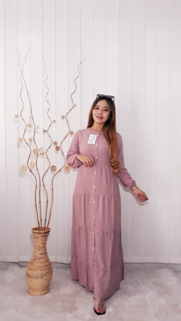  Baju  Long Dress Gamis Panjang Polosan Warna  Lilac  