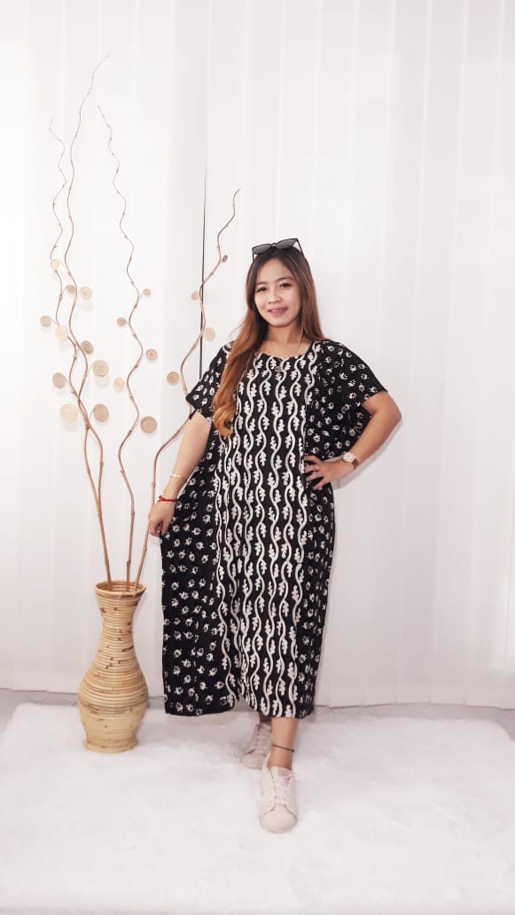 Daster Batik Kelelawar Lengan Pendek Warna Hitam
