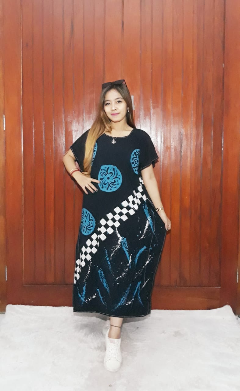 Daster Kelelawar Pendek Oblong Hitam Bahan Rayon
