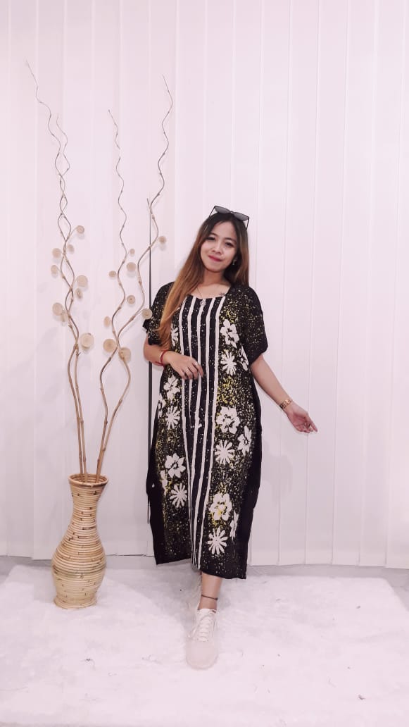 Daster Oblong Pendek Rayon Hitam Batik Ciprat