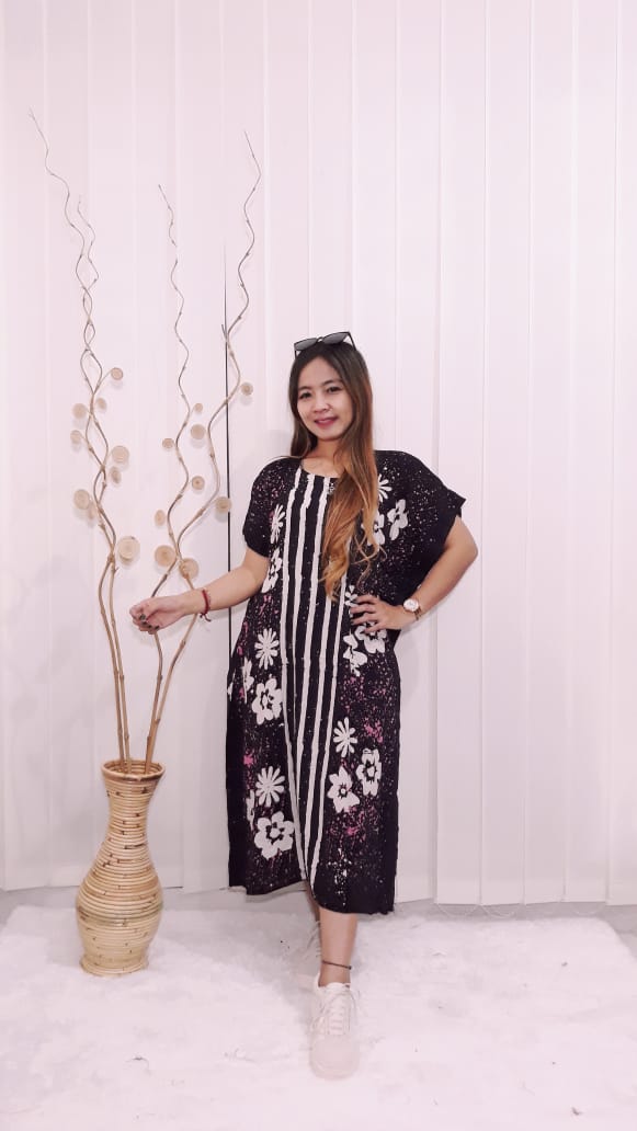 Daster Oblong Pendek Rayon Hitam Batik Ciprat