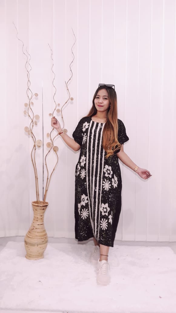 Daster Oblong Pendek Rayon Hitam Batik Ciprat