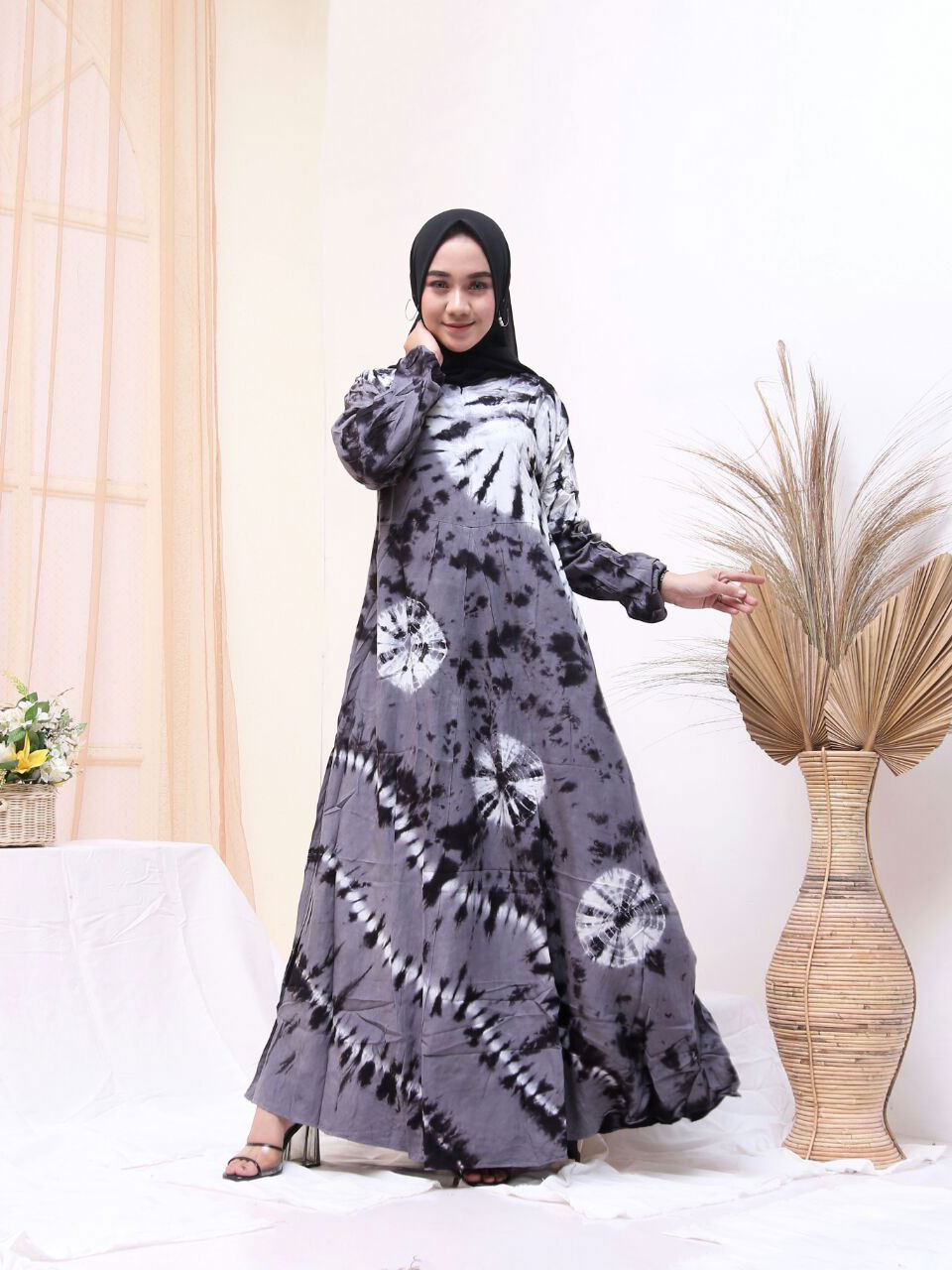 Gamis Batik Jumputan Bahan Rayon Santung Samitex