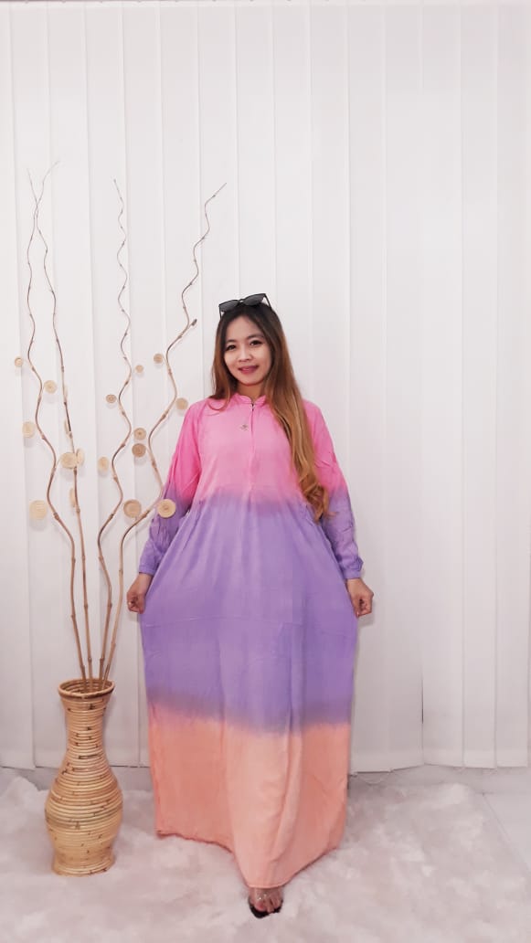Gamis Batik Rainbow Pelangi Bahan Rayon Adem