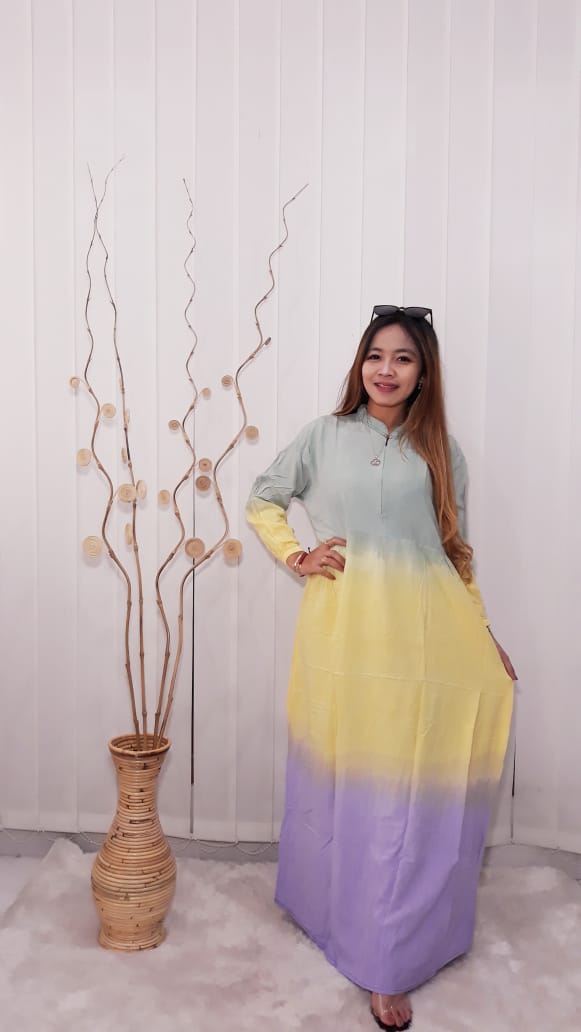 Gamis Batik Rainbow Pelangi Bahan Rayon Adem
