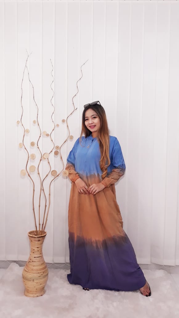 Gamis Batik Rainbow Pelangi Bahan Rayon Adem