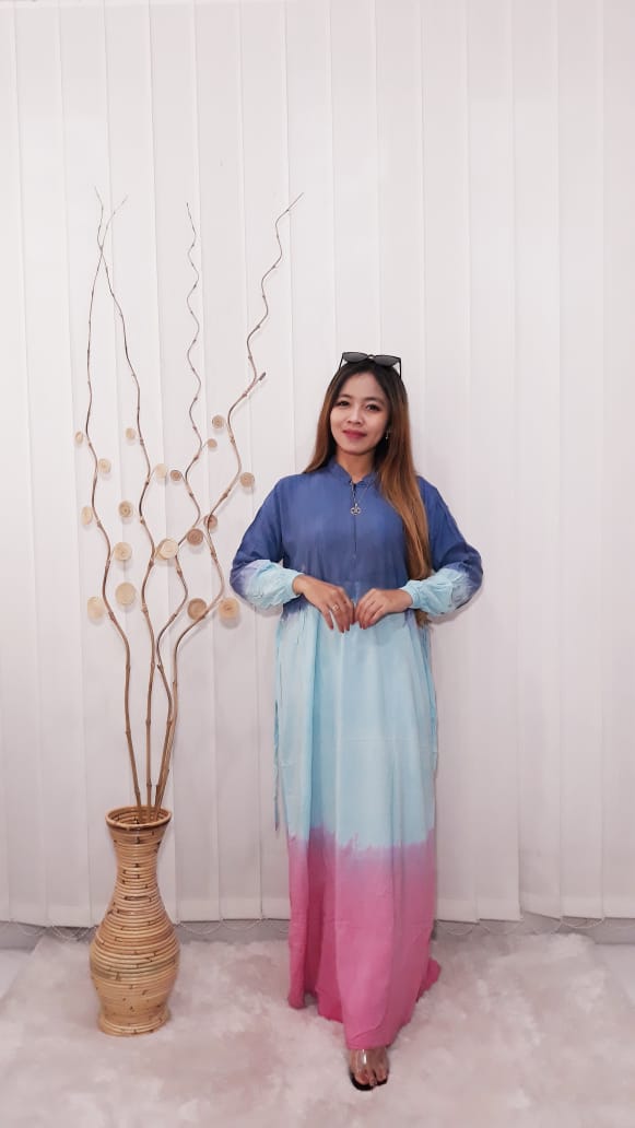Gamis Batik Rainbow Pelangi Bahan Rayon Adem