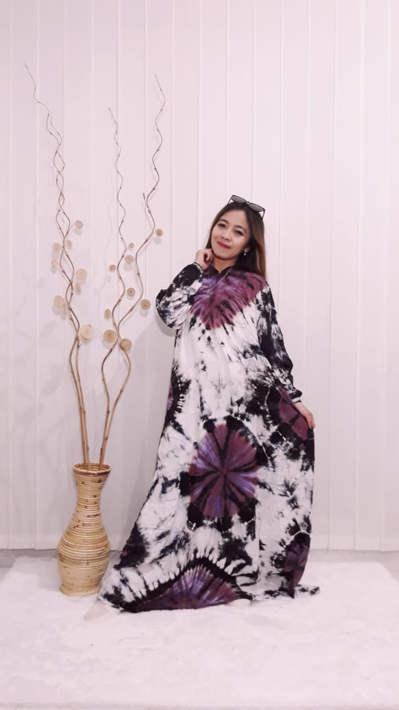 Gamis Santung Twil Jumbo Batik Jumputan Warna