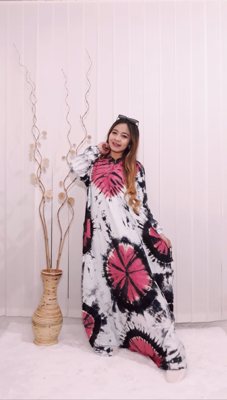 Gamis Santung Twil Jumbo Batik Jumputan Warna