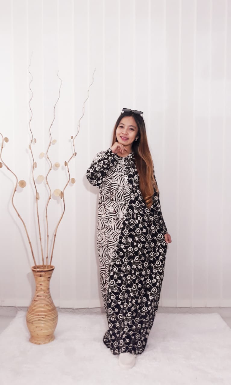 Long Dress Batik Hitam Panjang Bahan Rayon