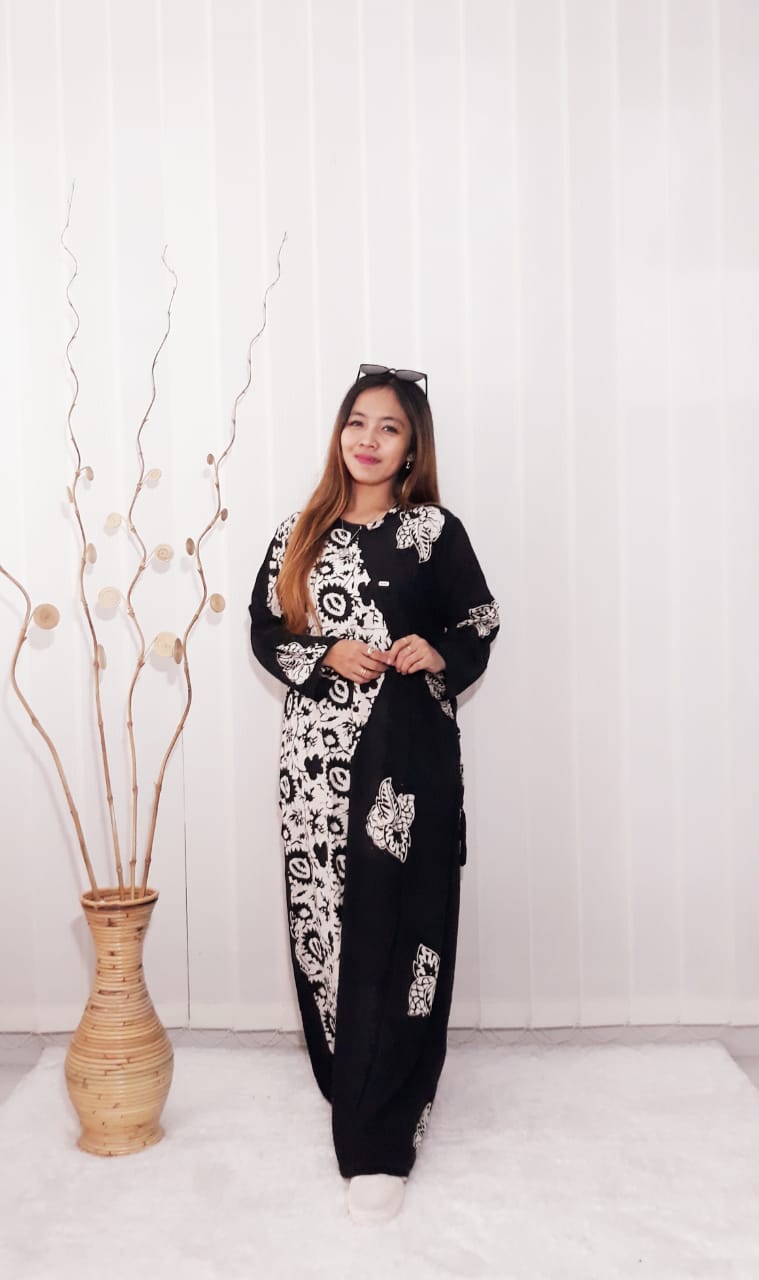Long Dress Batik Hitam Panjang Bahan Rayon